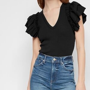 NWT Express Ribbed Ruffle Sleeve Bodysuit